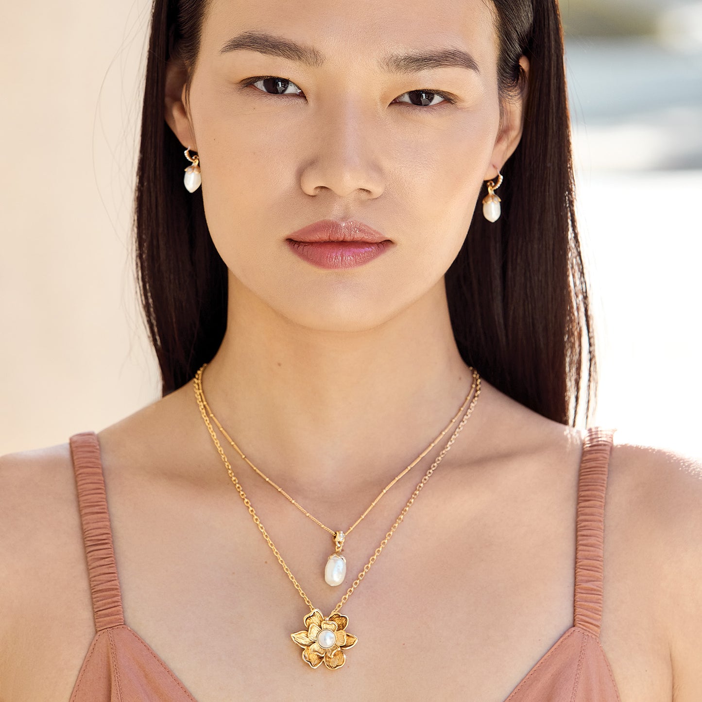 Everbloom Gold Pearl Drop Necklace