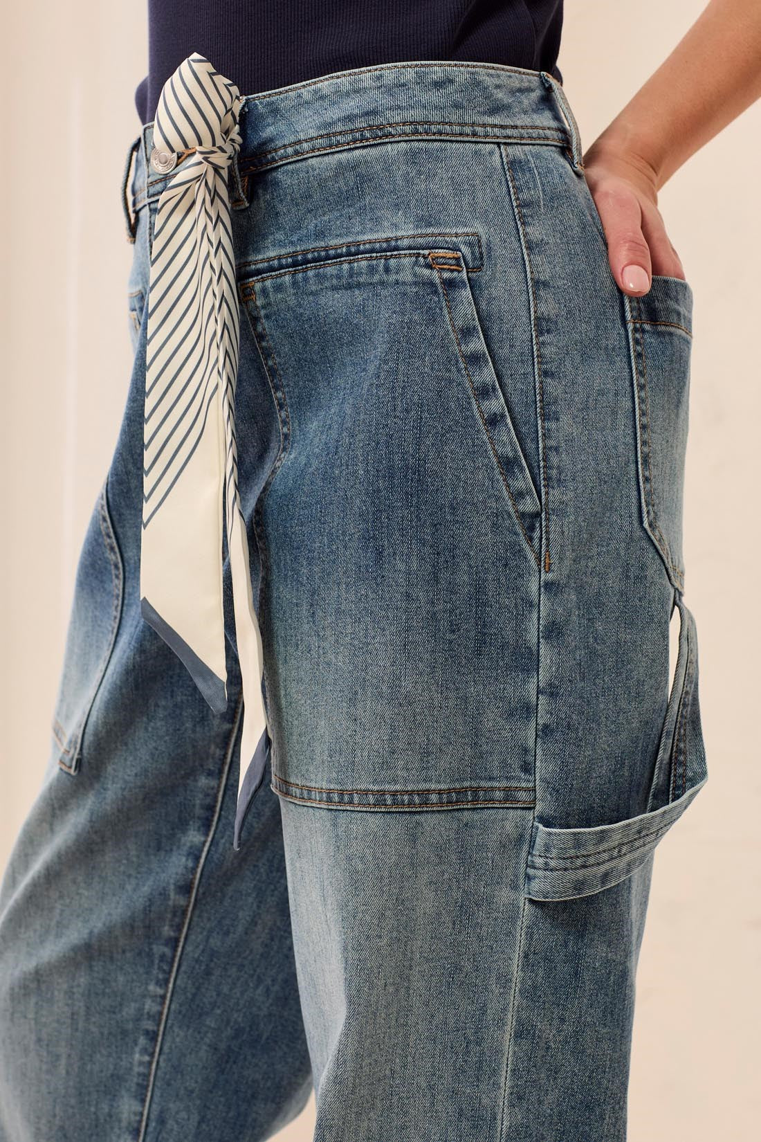 TRIBAL AUDREY CARPENTER STRAIGHT LEG DENIM WITH REMOVABLE SCARF