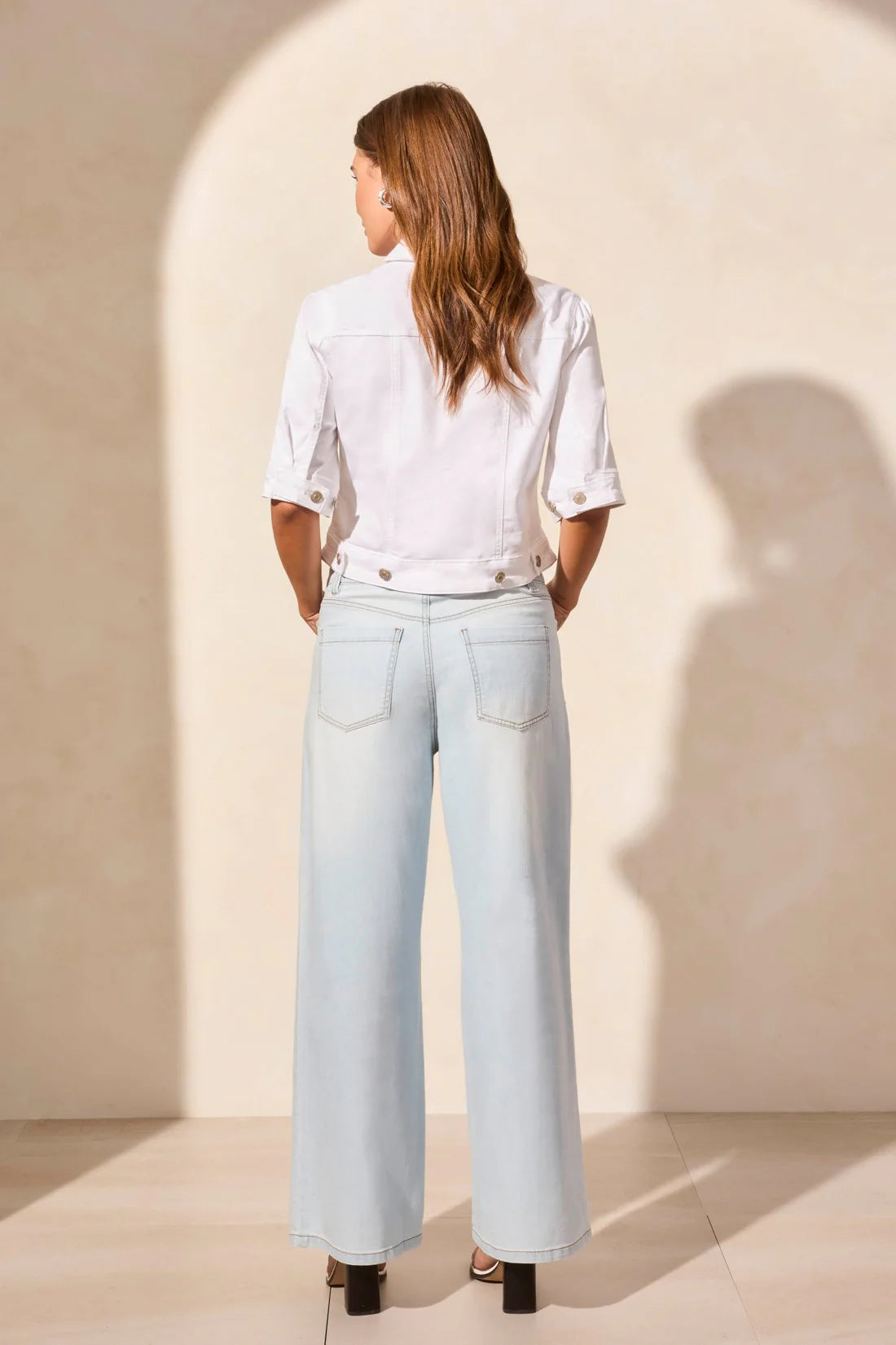 TRIBAL COMFORT STRETCH ELBOW-SLEEVE DENIM JACKET in Lt Surf Denim or White