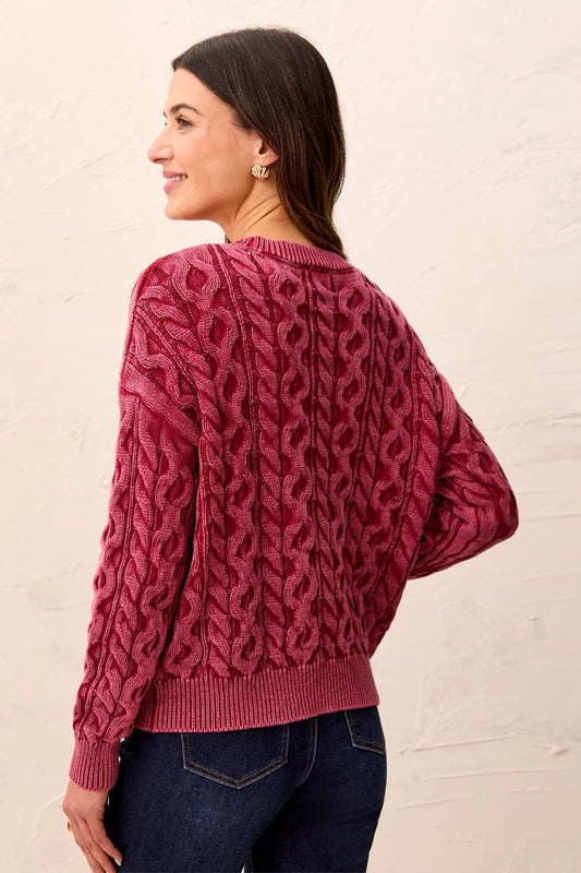 TRIBAL CABLE KNIT SPECIAL WASH CREW NECK SWEATER