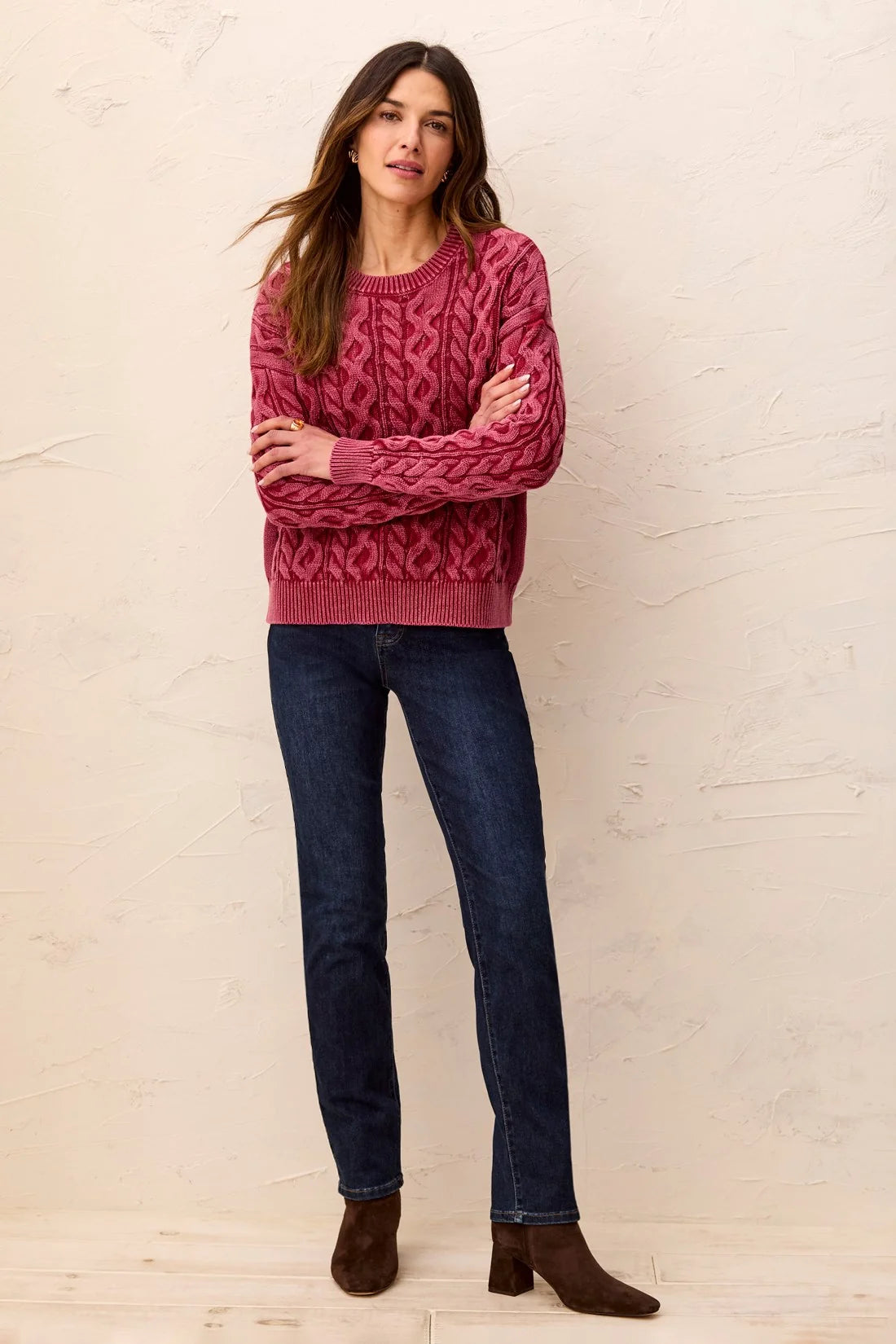 TRIBAL CABLE KNIT SPECIAL WASH CREW NECK SWEATER