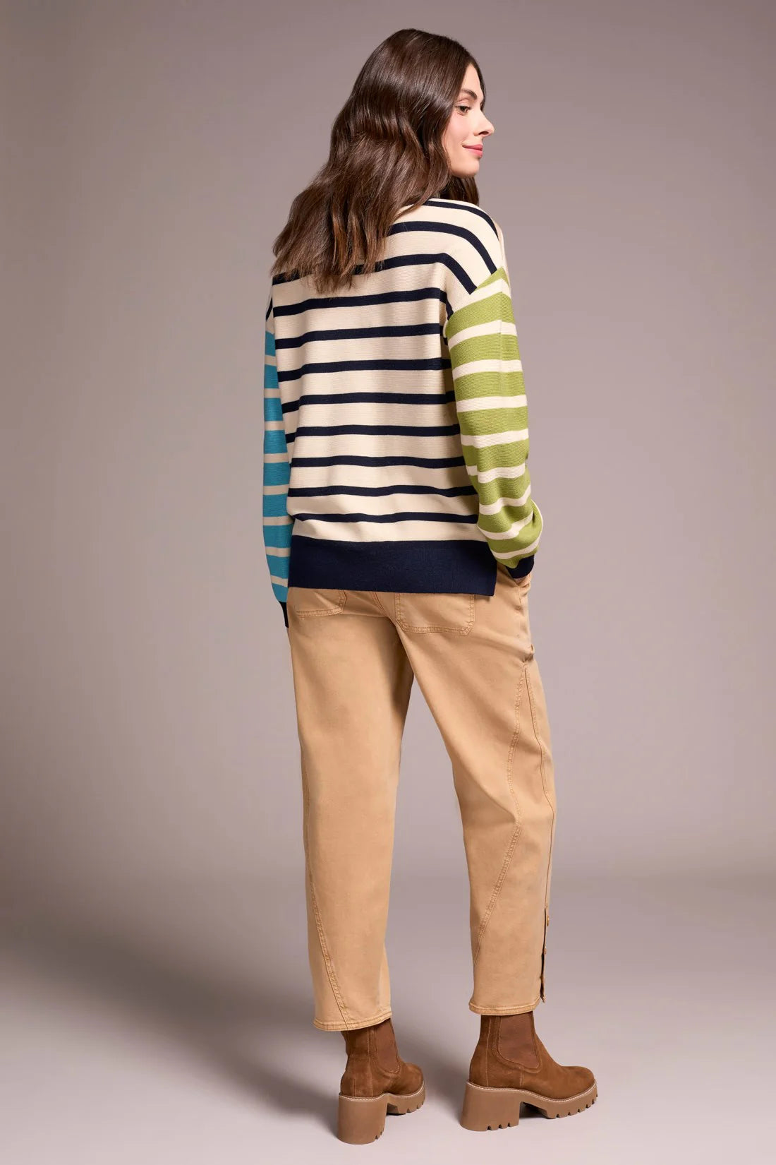 TRIBAL MULTI STRIPE LIGHTWEIGHT CREWNECK SWEATER
