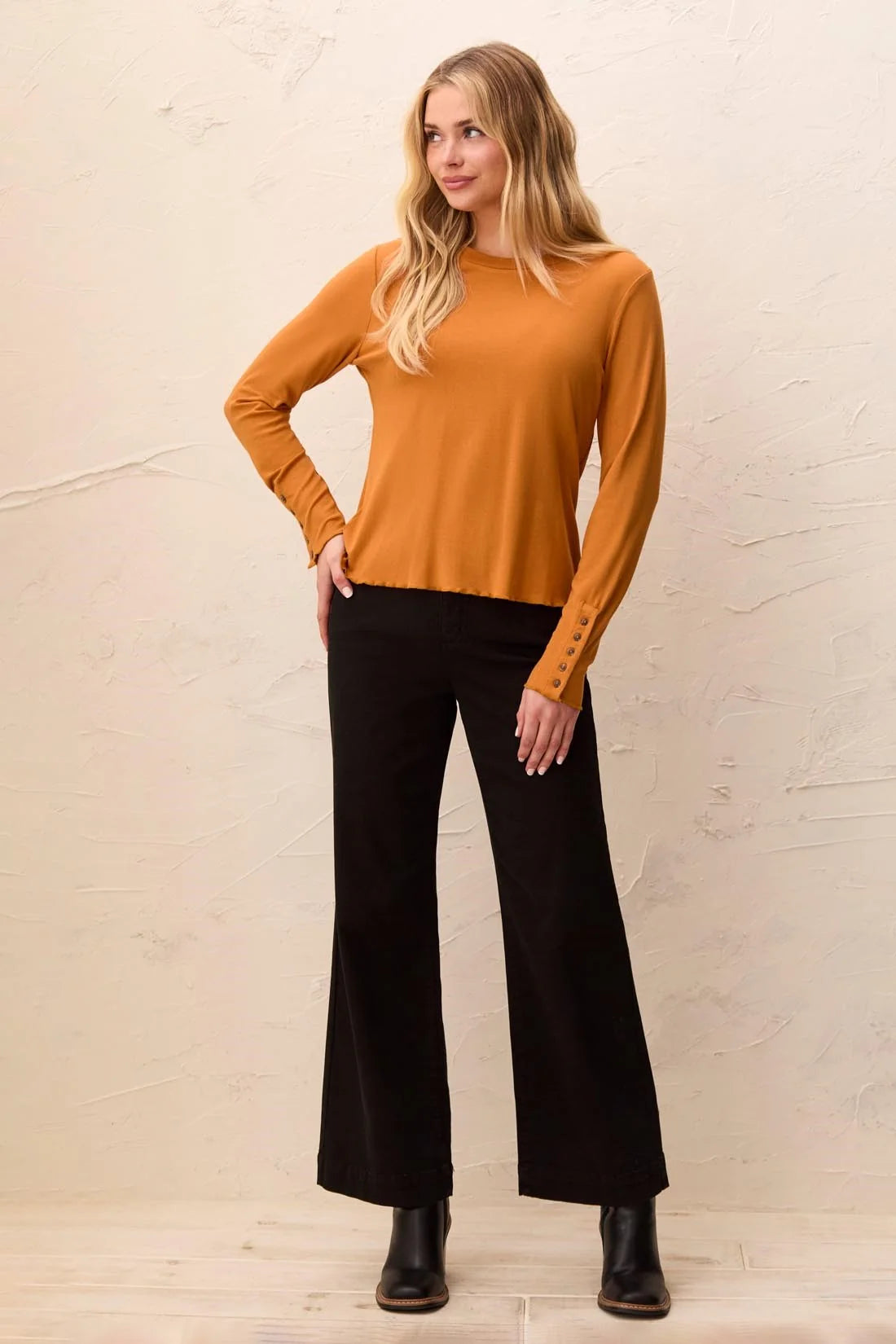 TRIBAL Soft Viscose Long Sleeve Button Cuff Knit Top