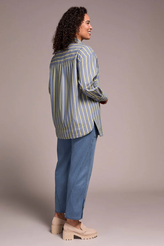 TRIBAL STRIPE BUTTON-FRONT DRESS SHIRT