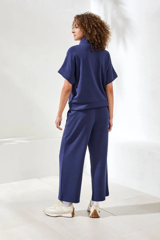 TRIBAL Jet Blue TECHNO LUX MOCK NECK ZIP TOP