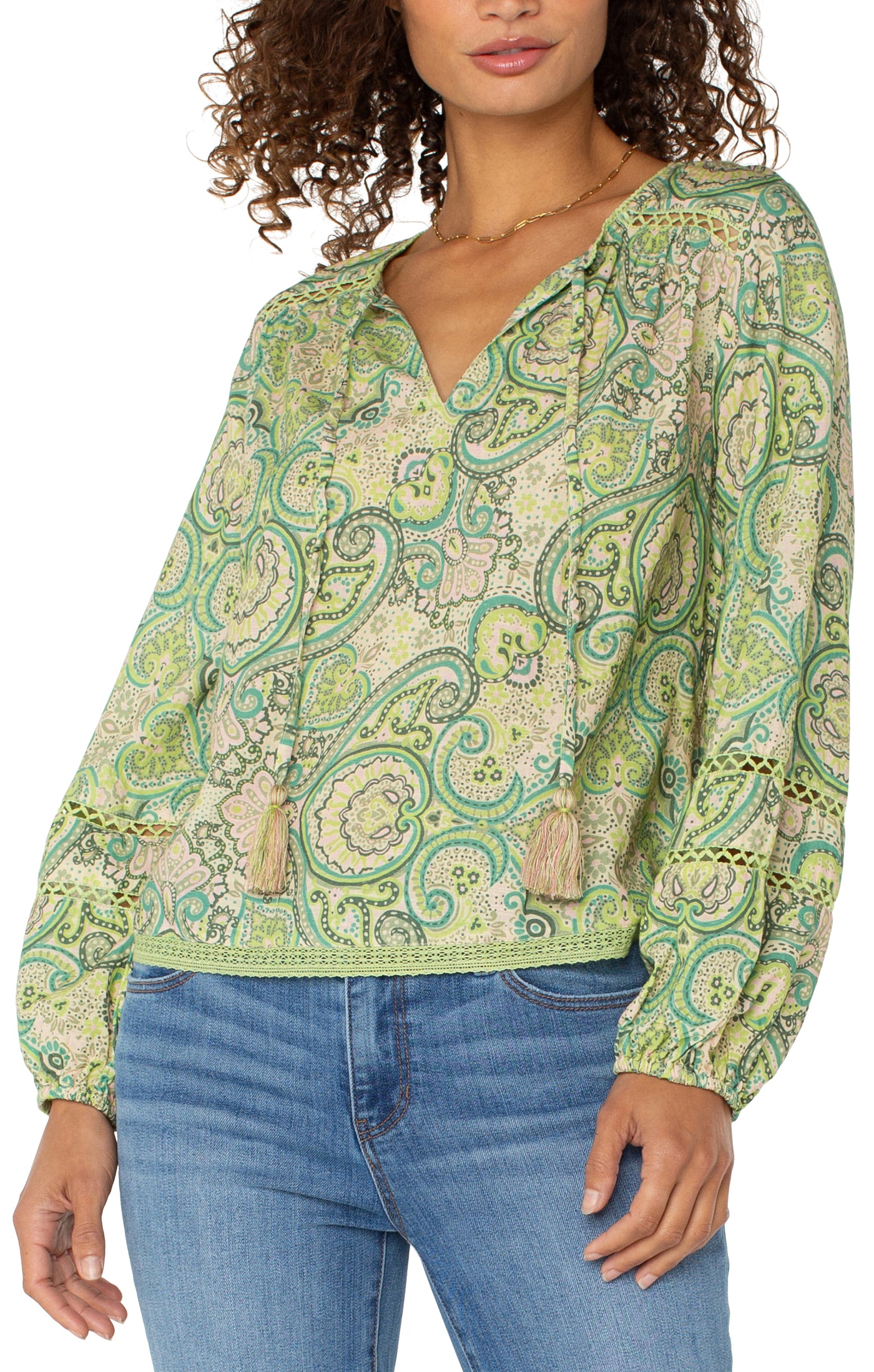 Liverpool Print Tie Neck Top