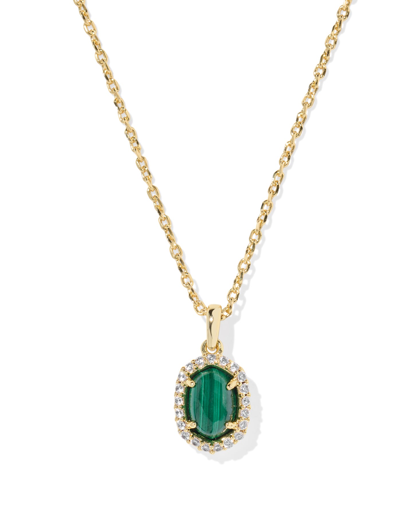 Kendra Scott DAPHNE CRYSTAL FRAME SHORT PENDANT NECKLACE GOLD GREEN MALACHITE