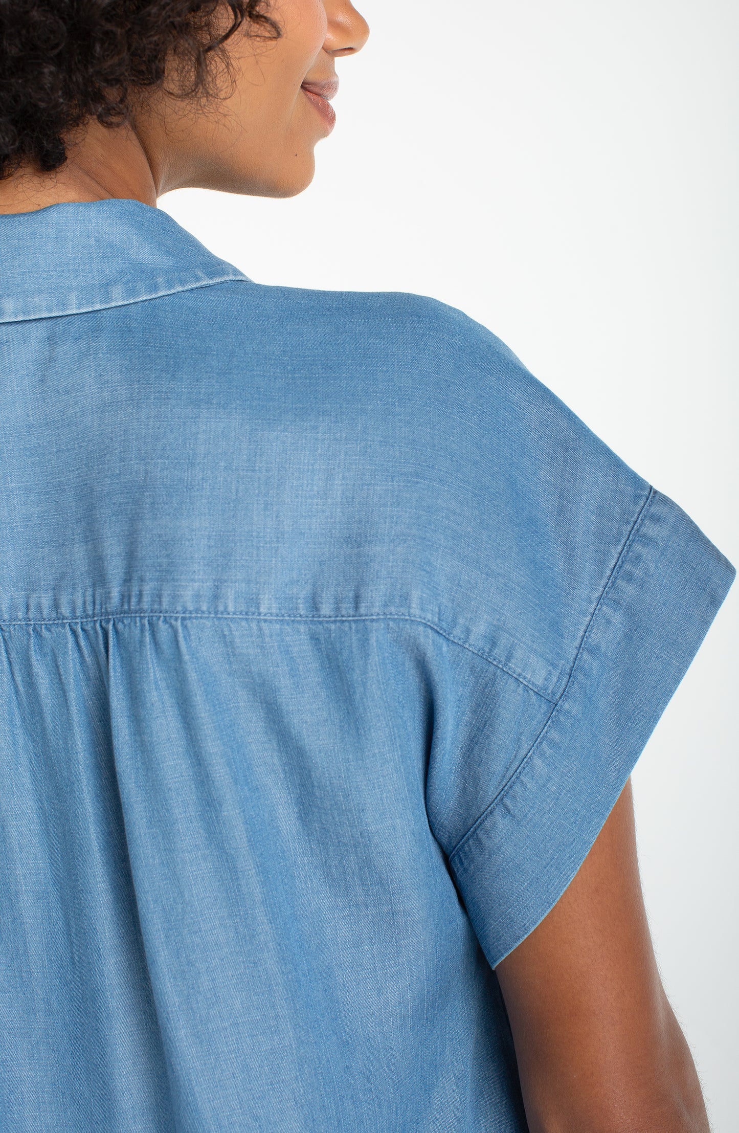 Liverpool SUNLIT BLUE POPOVER TOP WITH SHIRRING