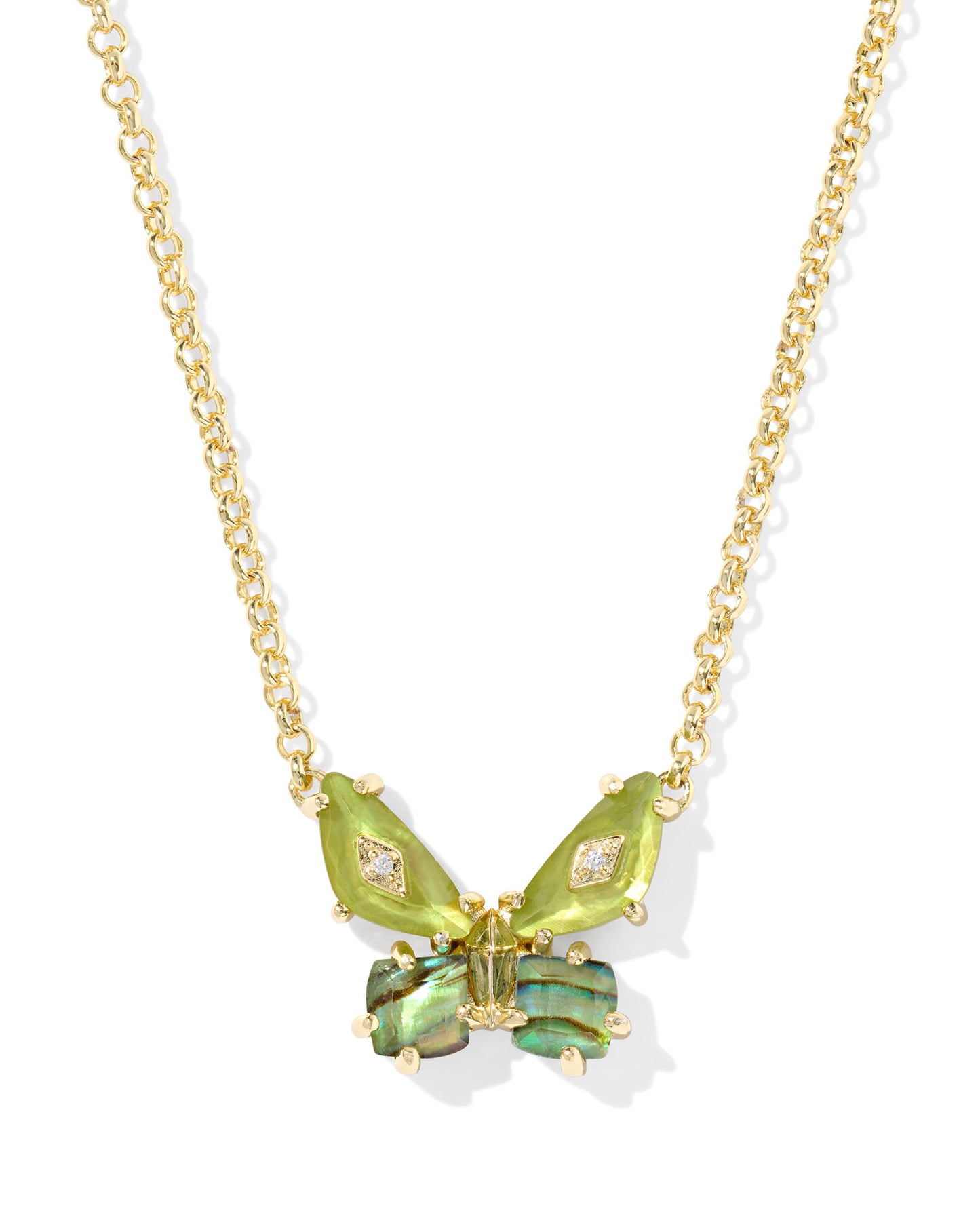 Kendra Scott BIANCA BUTTERFLY SHORT PENDANT NECKLACE GOLD (PINK MIX, Irdscnt White Mix or Green Mix)