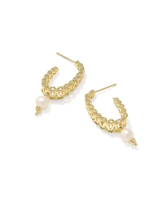 GABRIELLA PEARL HOOP EARRINGS VINTAGE SILVER or GOLD FRESHWATER CULTURED PEARL