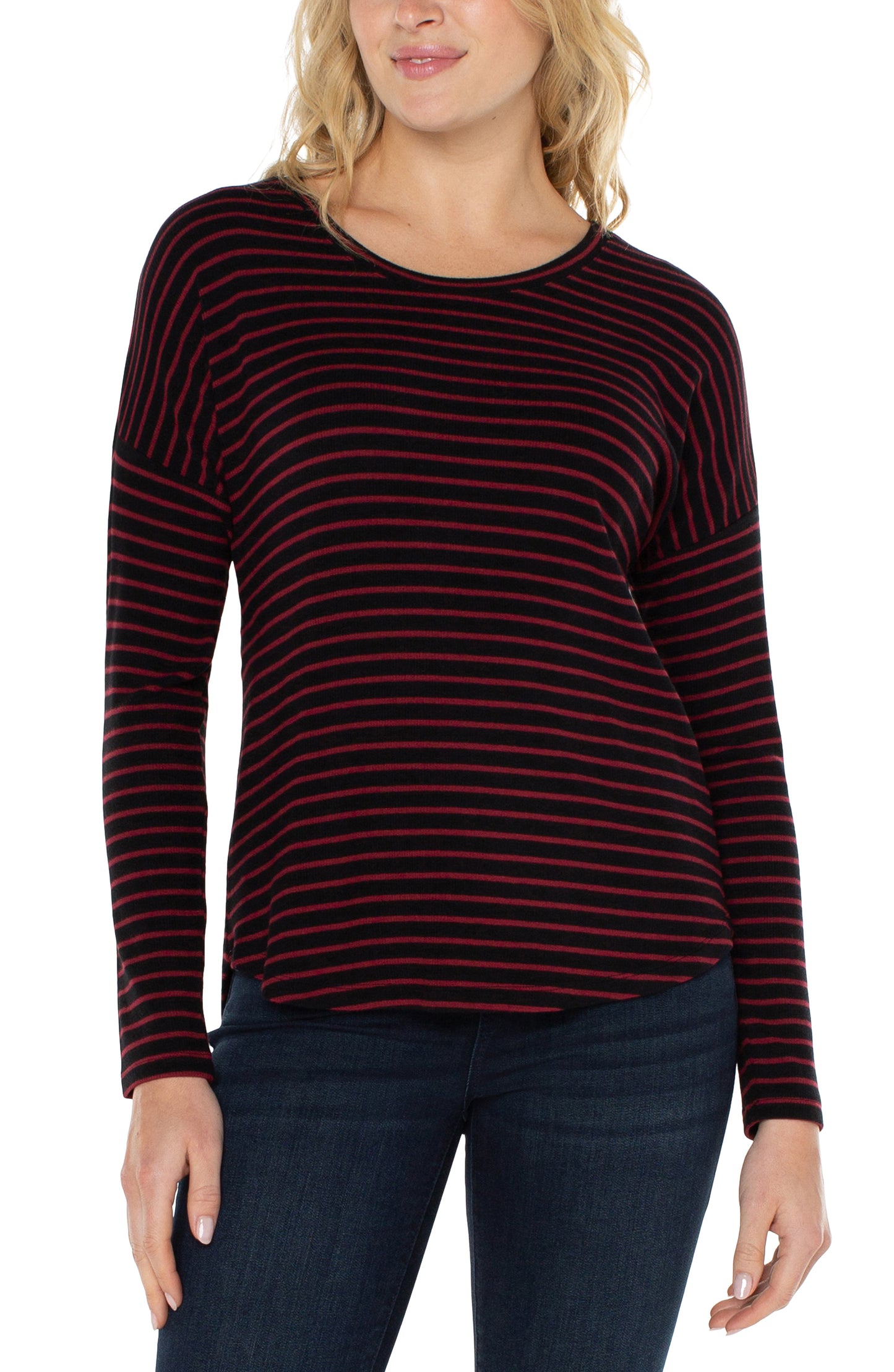 Liverpool Black/Red Stripe Stripe Long Sleeve Knit Top