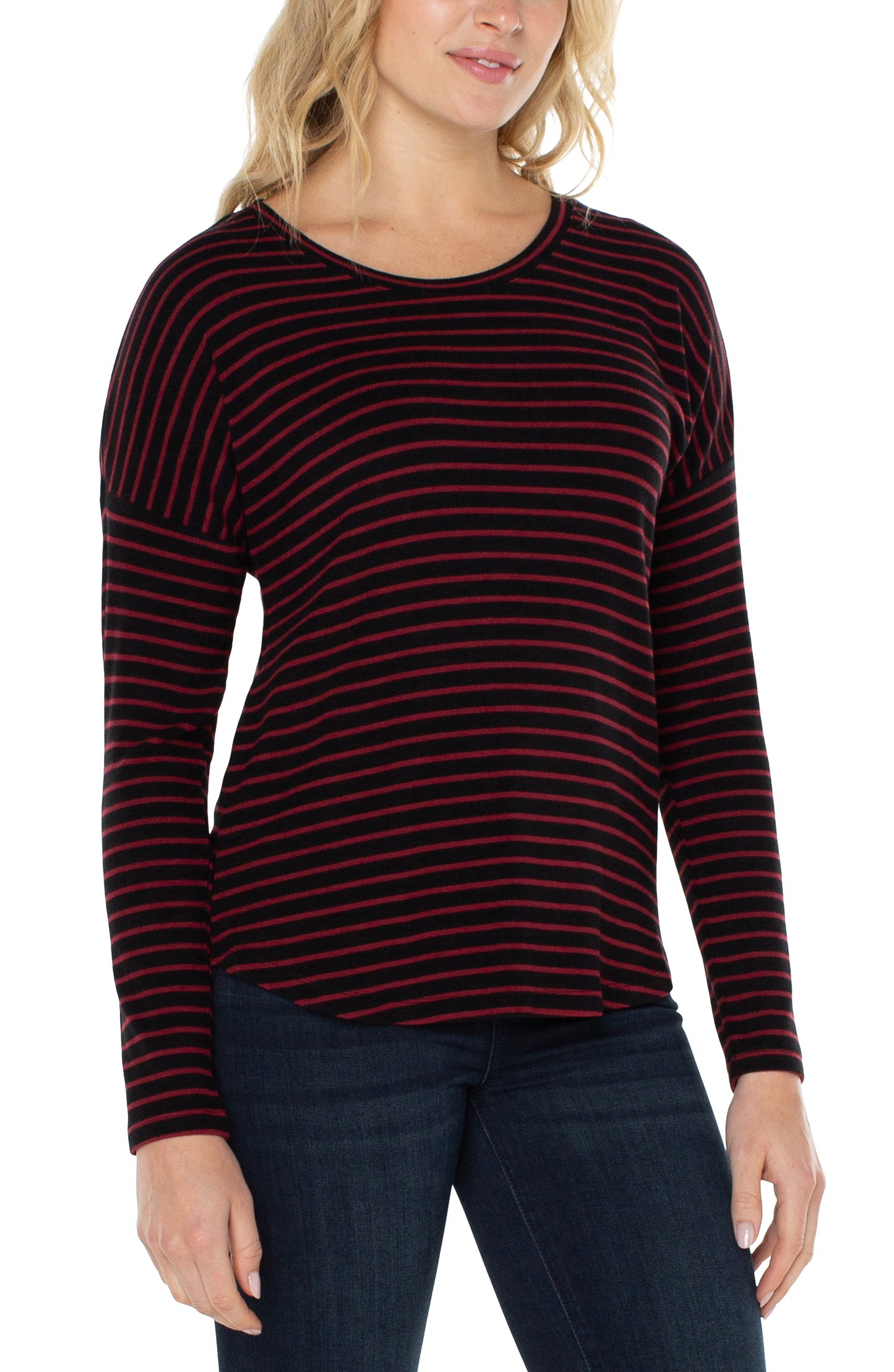 Liverpool Black/Red Stripe Stripe Long Sleeve Knit Top