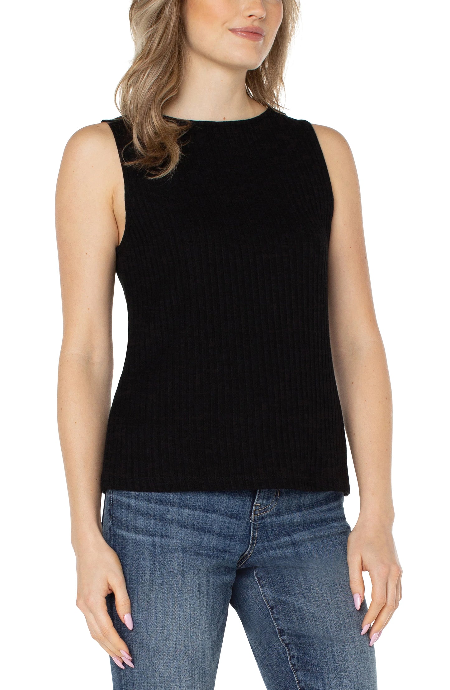 Liverpool Sleeveless Boat Neck Rib Knit Top (3 Color Choices)