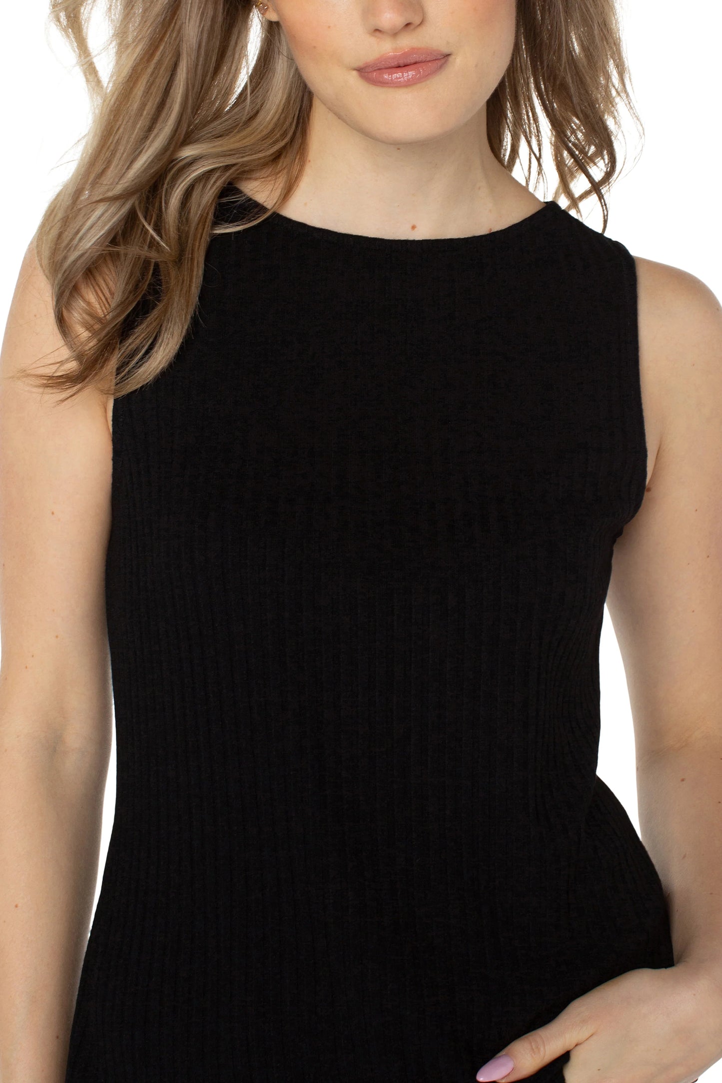 Liverpool Sleeveless Boat Neck Rib Knit Top (3 Color Choices)