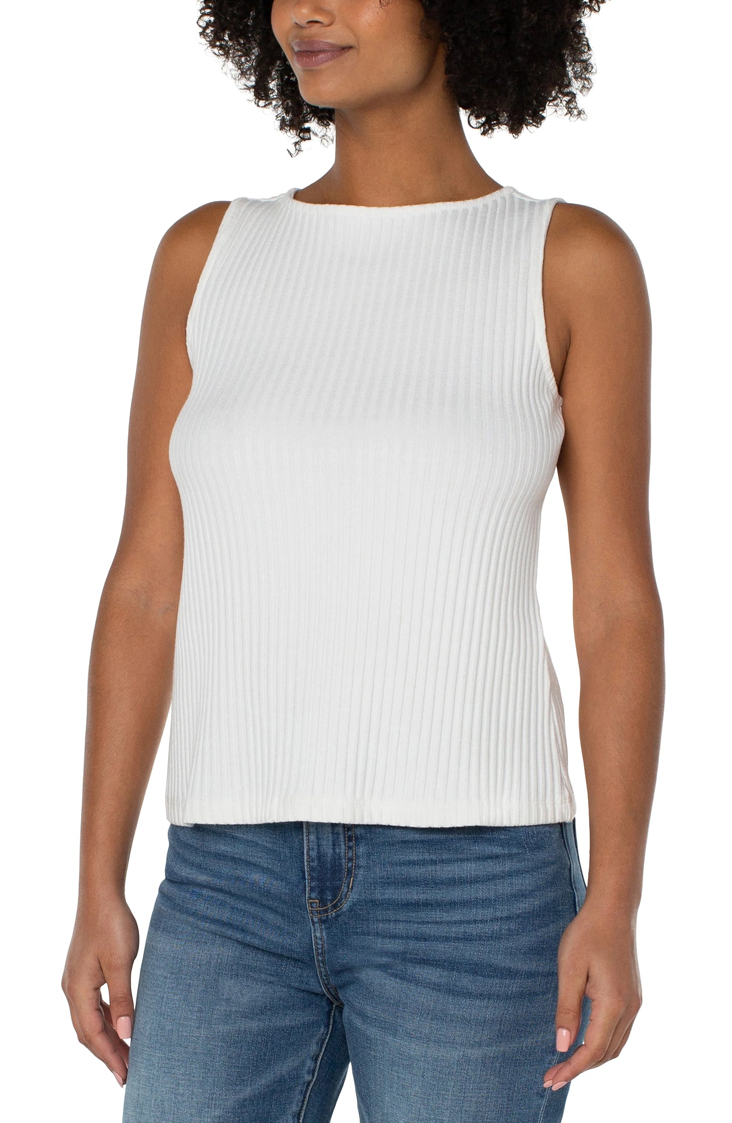 Liverpool Sleeveless Boat Neck Rib Knit Top (3 Color Choices)