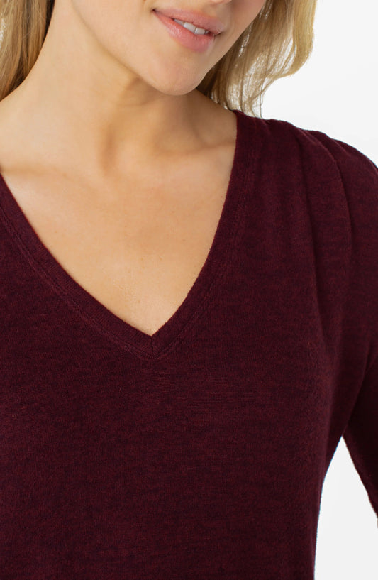 Liverpool Long Sleeve V-neck Knit Top W/ Shirring