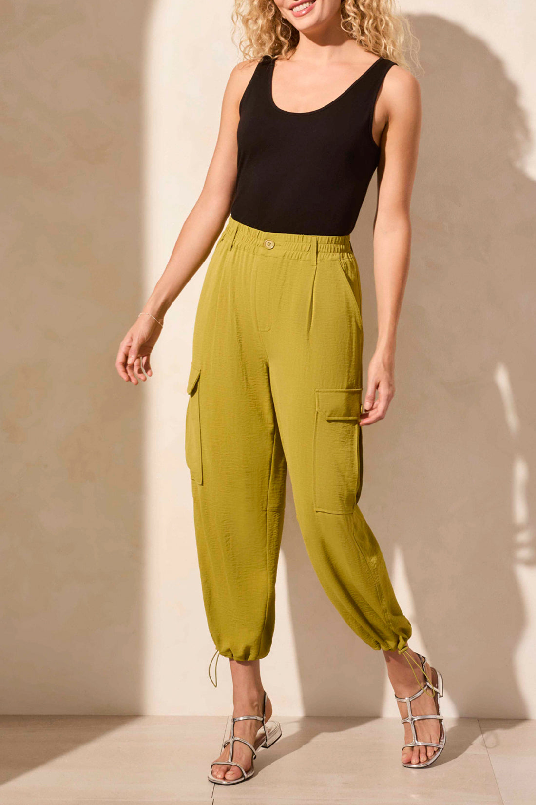 TRIBAL FLOWY CARGO PANT With BUNGEE CORD (ALOE LEAF or BLACK)