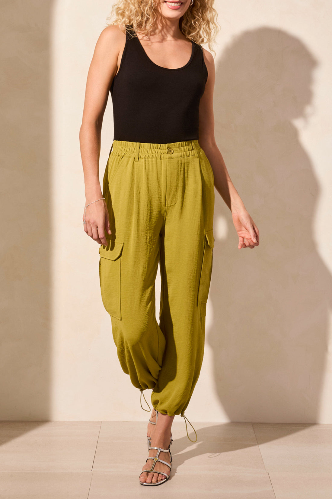 TRIBAL FLOWY CARGO PANT With BUNGEE CORD (ALOE LEAF or BLACK)