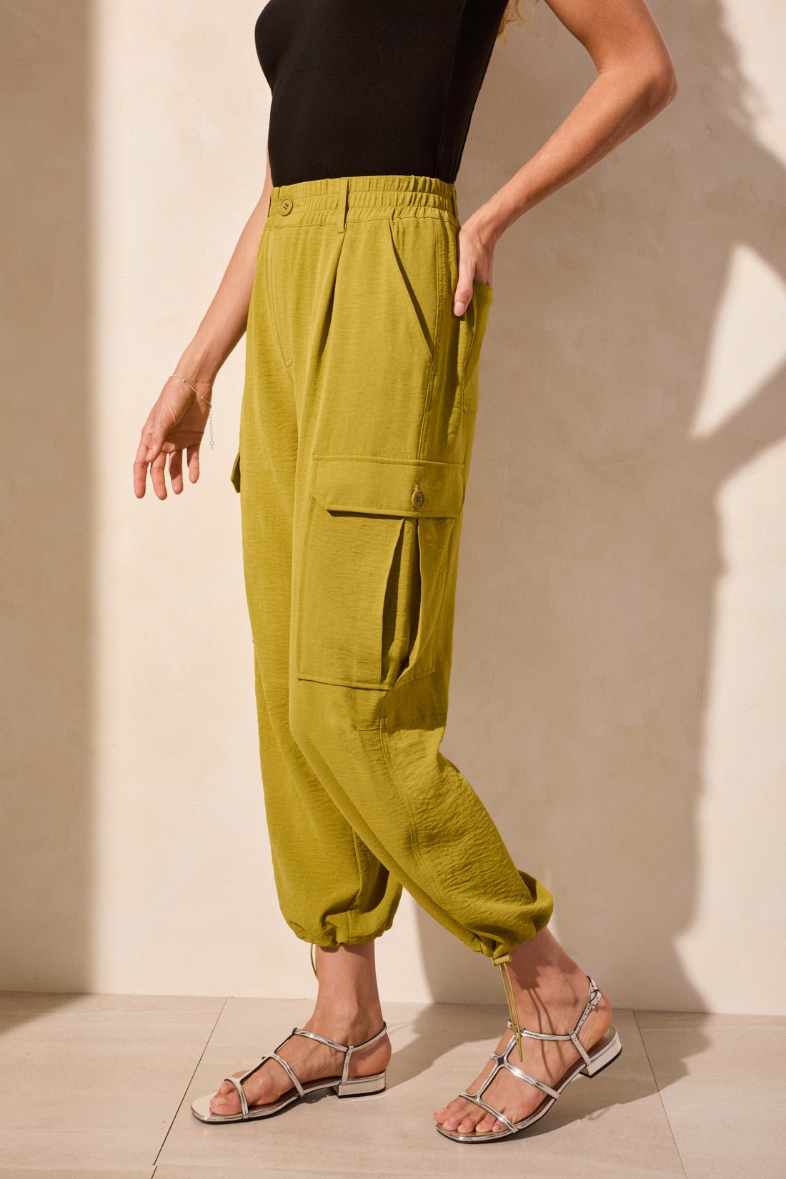 TRIBAL FLOWY CARGO PANT With BUNGEE CORD (ALOE LEAF or BLACK)