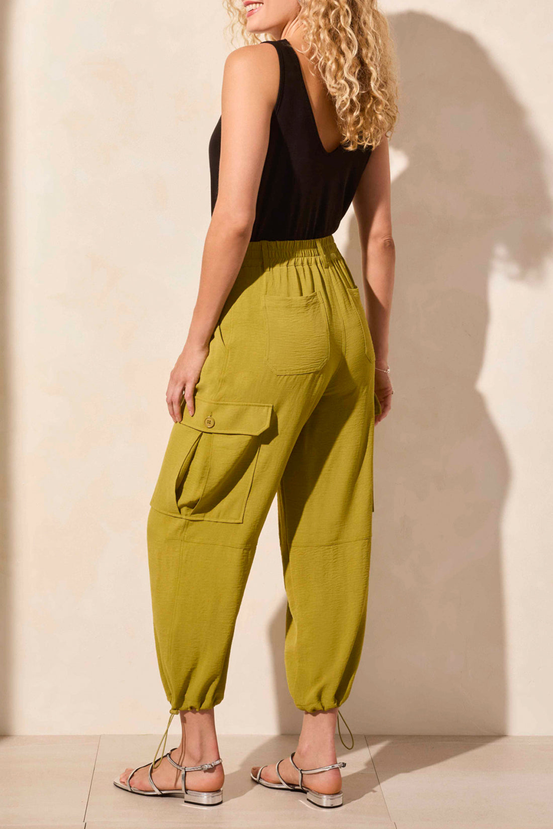 TRIBAL FLOWY CARGO PANT With BUNGEE CORD (ALOE LEAF or BLACK)