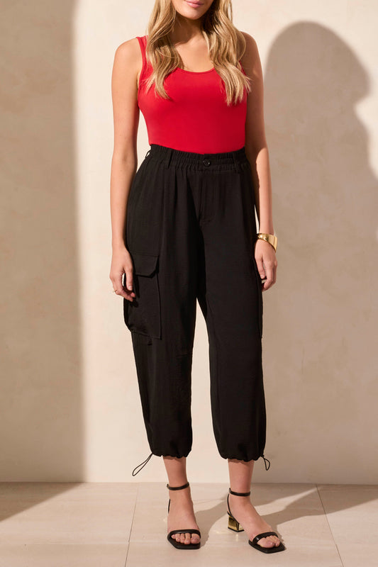 TRIBAL FLOWY CARGO PANT With BUNGEE CORD (ALOE LEAF or BLACK)