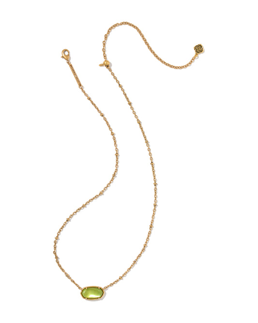 Kendra Scott TIGER STRIPED ELISA SHORT PENDANT NECKLACE VINTAGE GOLD CHARTREUSE GREEN MOTHER OF PEARL