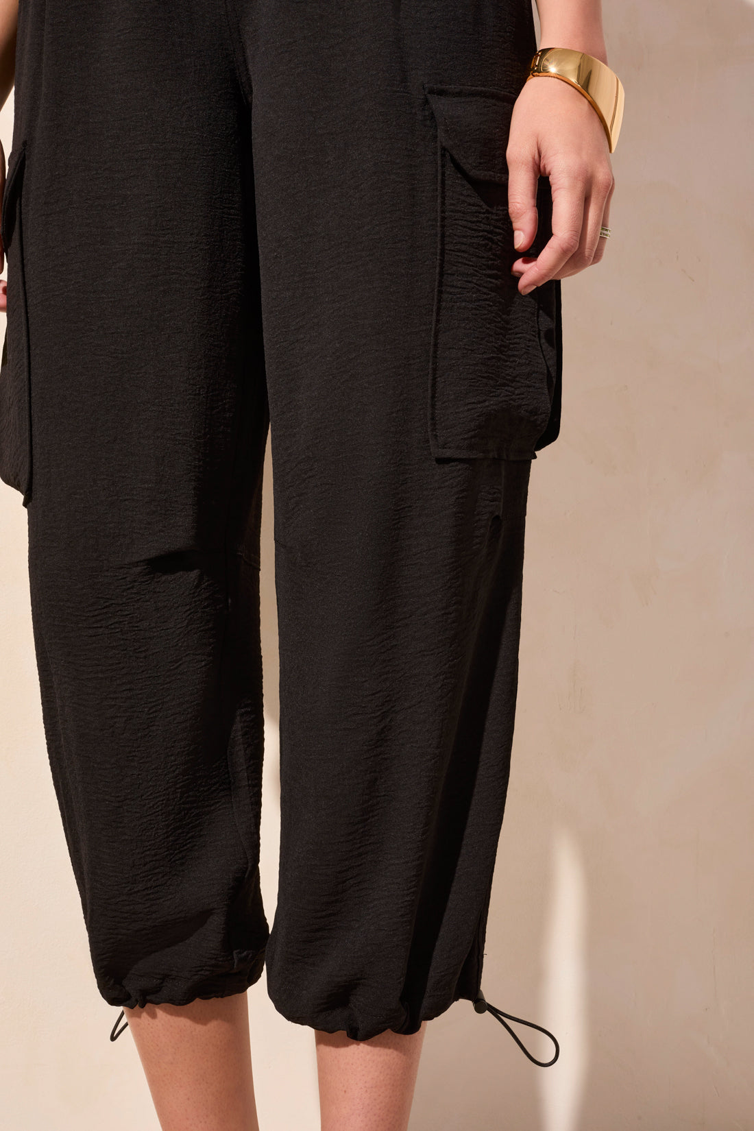 TRIBAL FLOWY CARGO PANT With BUNGEE CORD (ALOE LEAF or BLACK)