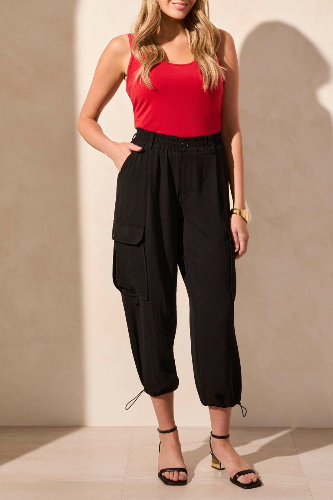 TRIBAL FLOWY CARGO PANT With BUNGEE CORD (ALOE LEAF or BLACK)