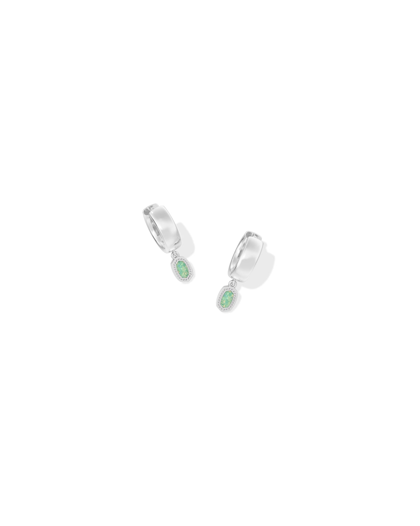 Kendra Scott MINI ELLIE WIDE HUGGIE EARRINGS SILVER GREEN LAB GROWN OPAL