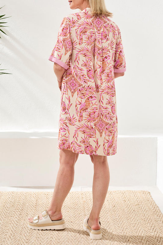 TRIBAL 1/2 SLEEVE BUTTTON FRONT DRESS