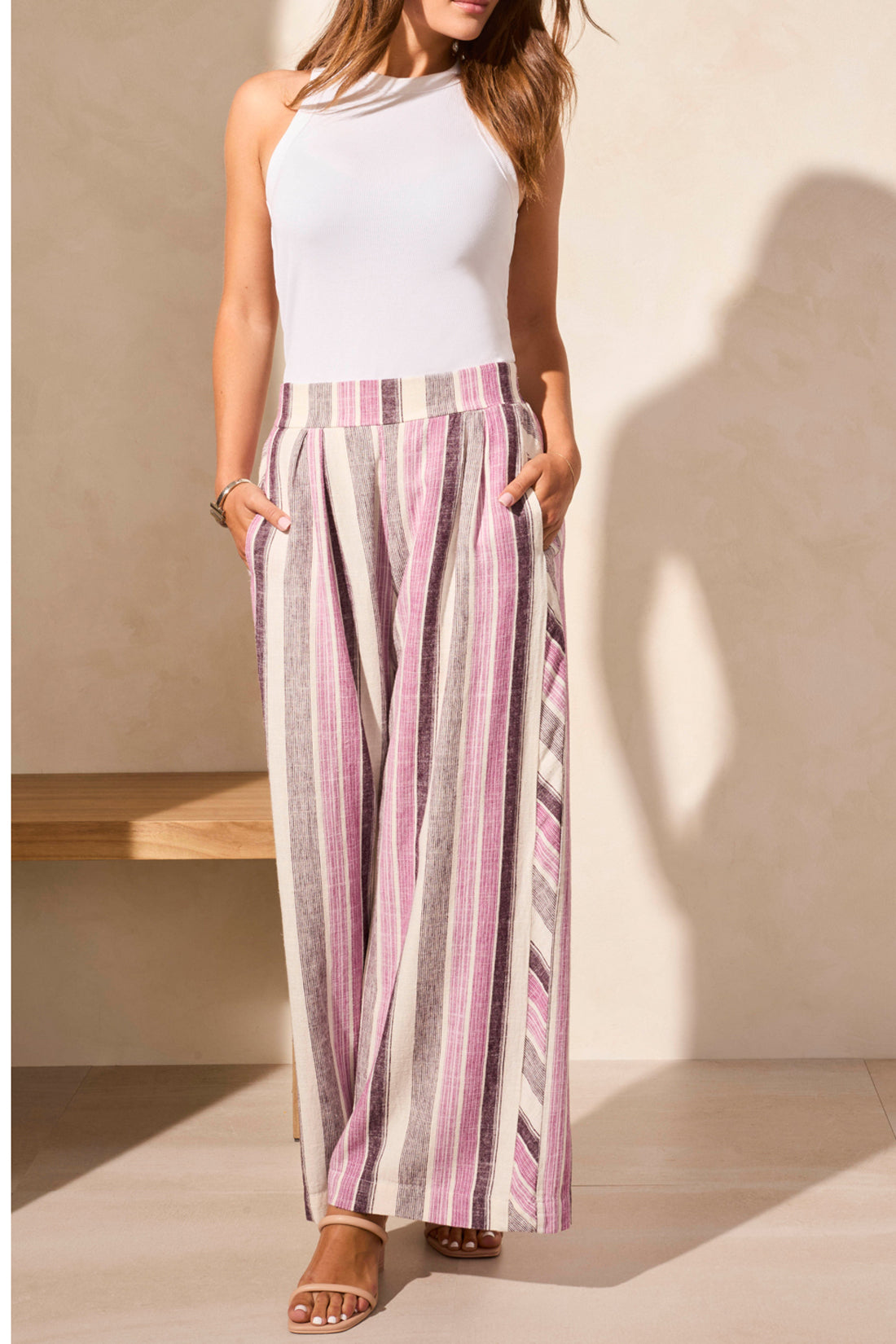 TRIBAL PULL-ON FLOWY WIDE LEG PANTS WITH POCKETS