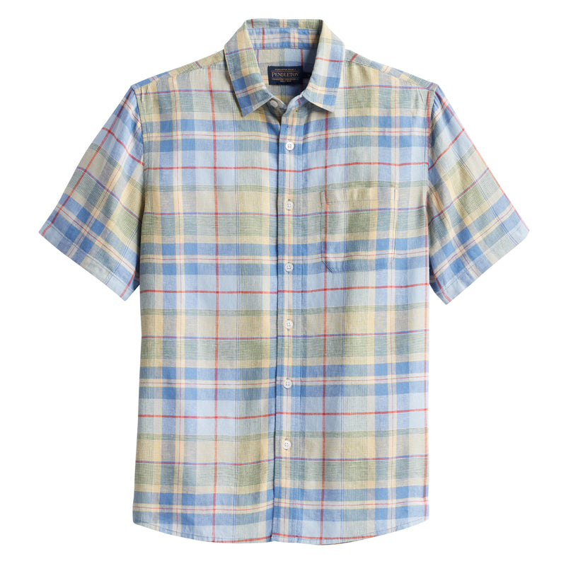Pendleton Dawson Linen Shirt Blue Multi Plaid