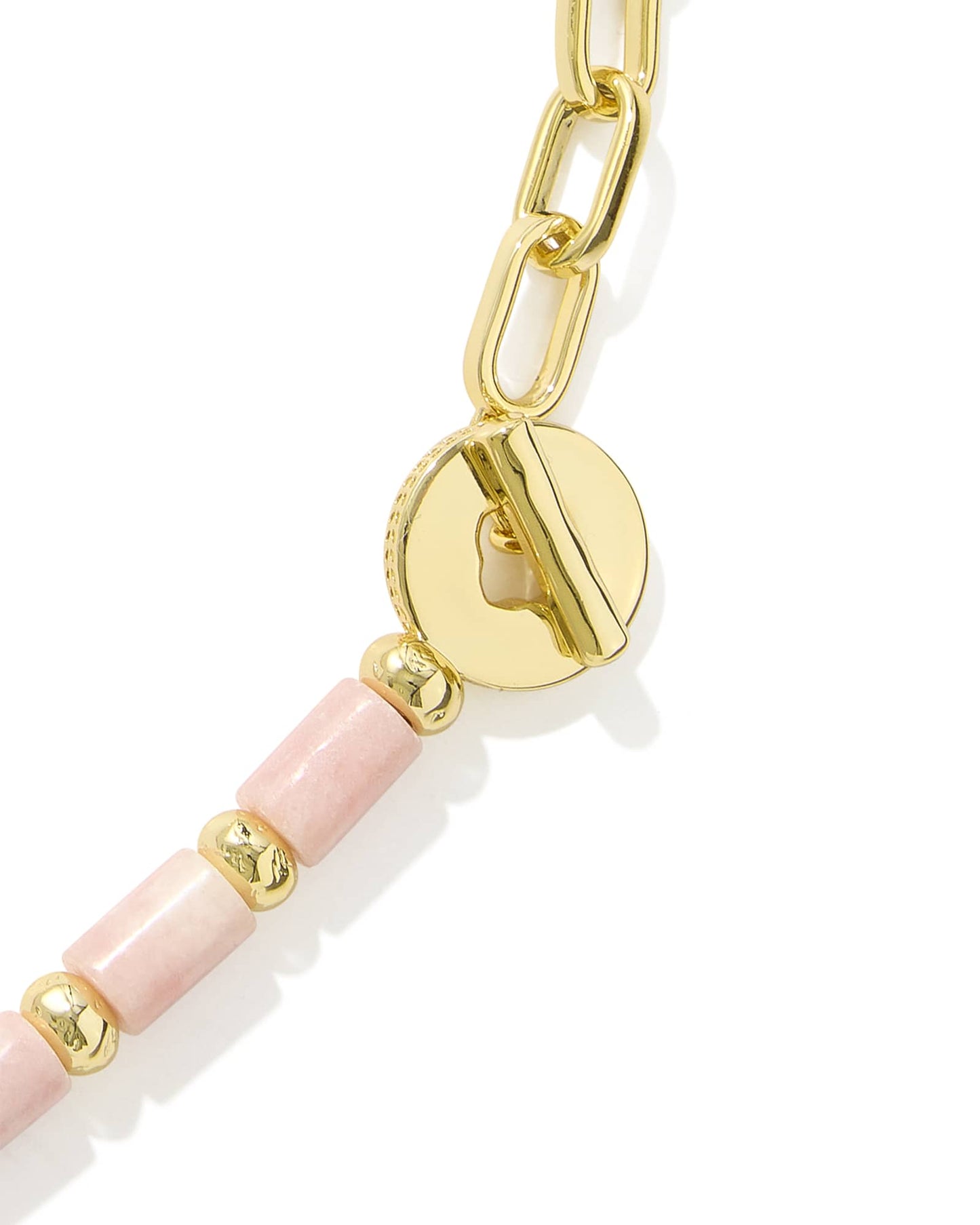 Kendra Scott LINDSEY BEADED HALF CHAIN NECKLACE GOLD LIGHT PINK QUARTZITE