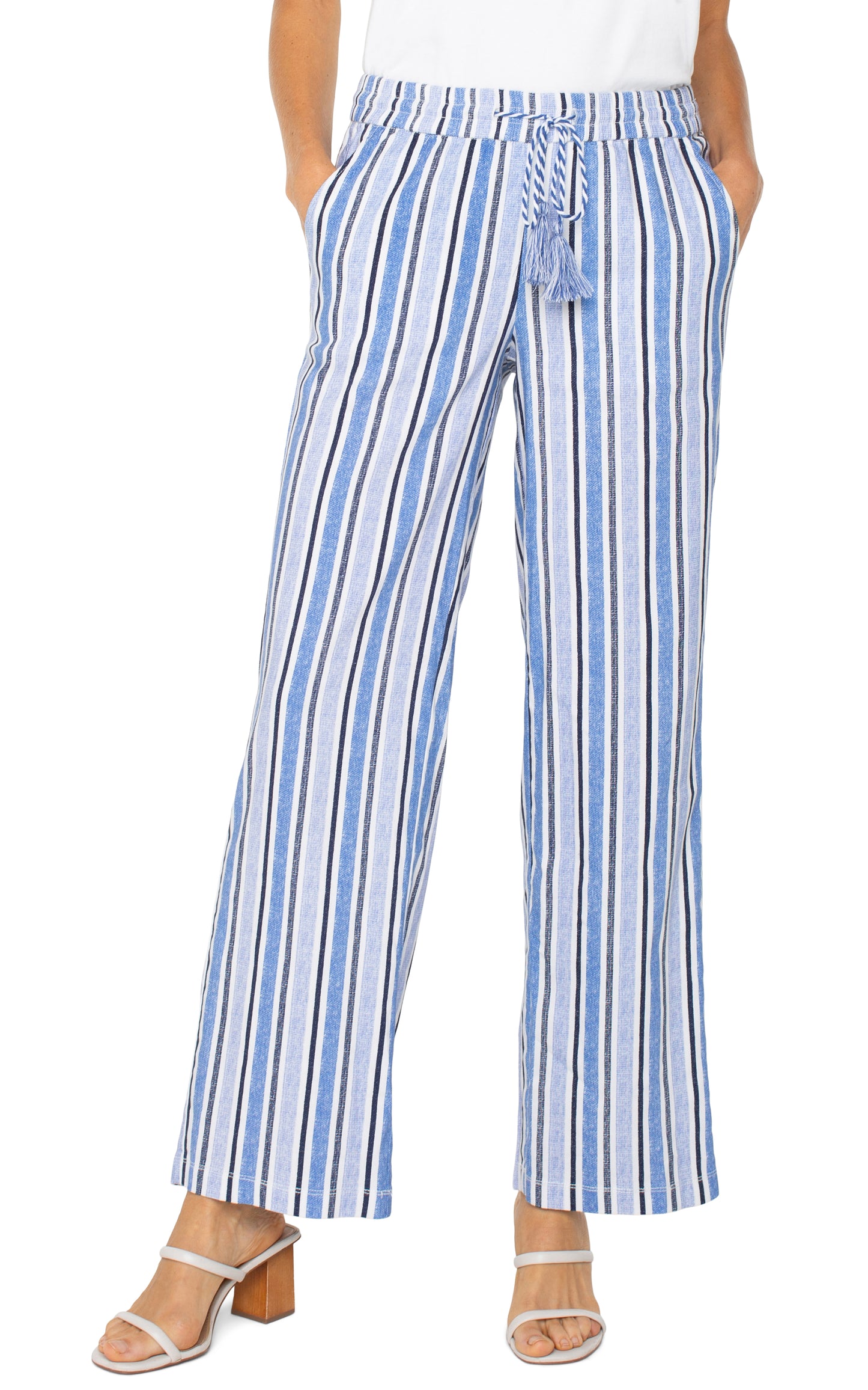 Liverpool Tie Waist Ankle Wide Leg Stropped Pants