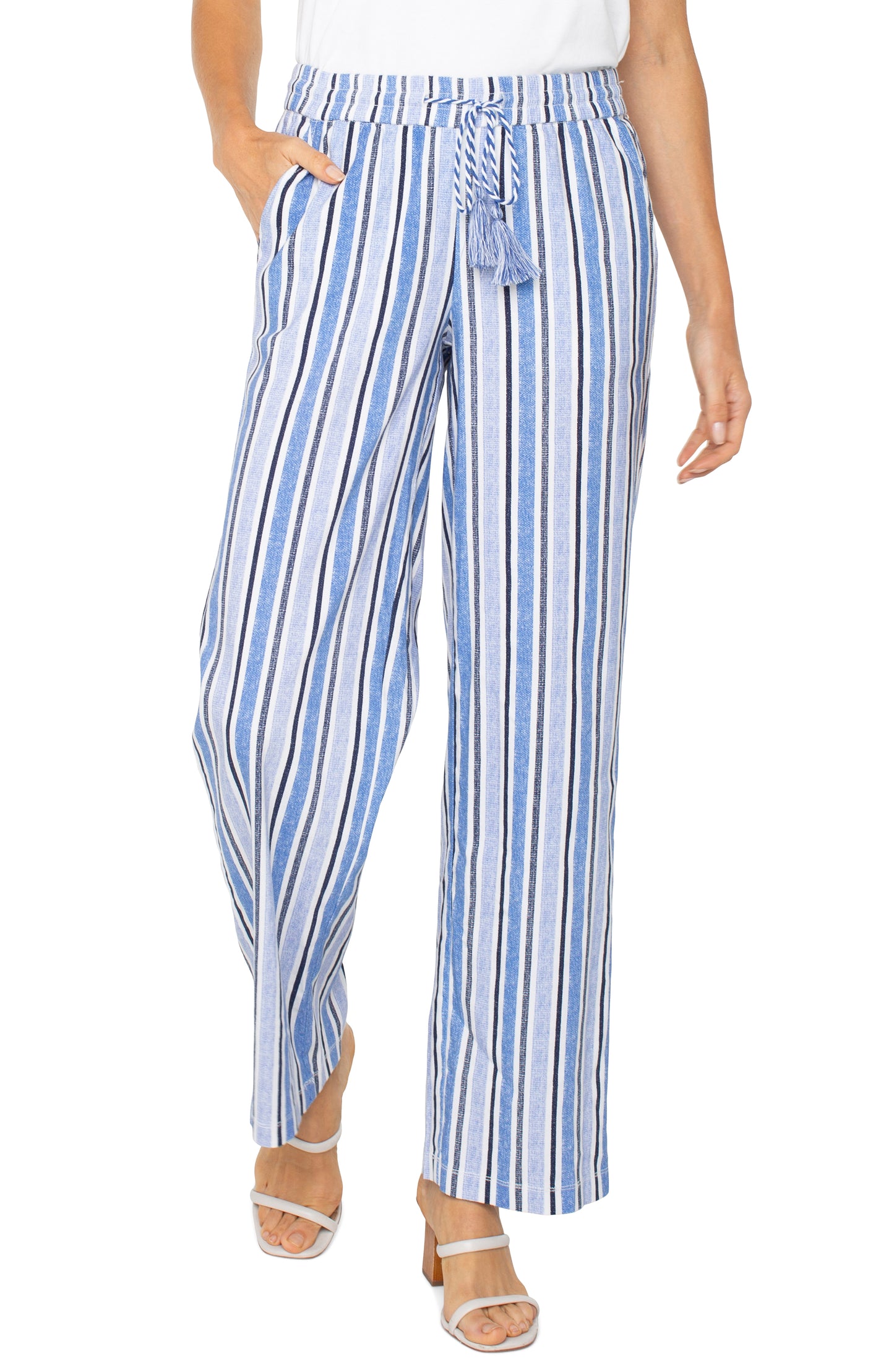 Liverpool Tie Waist Ankle Wide Leg Stripped Pants