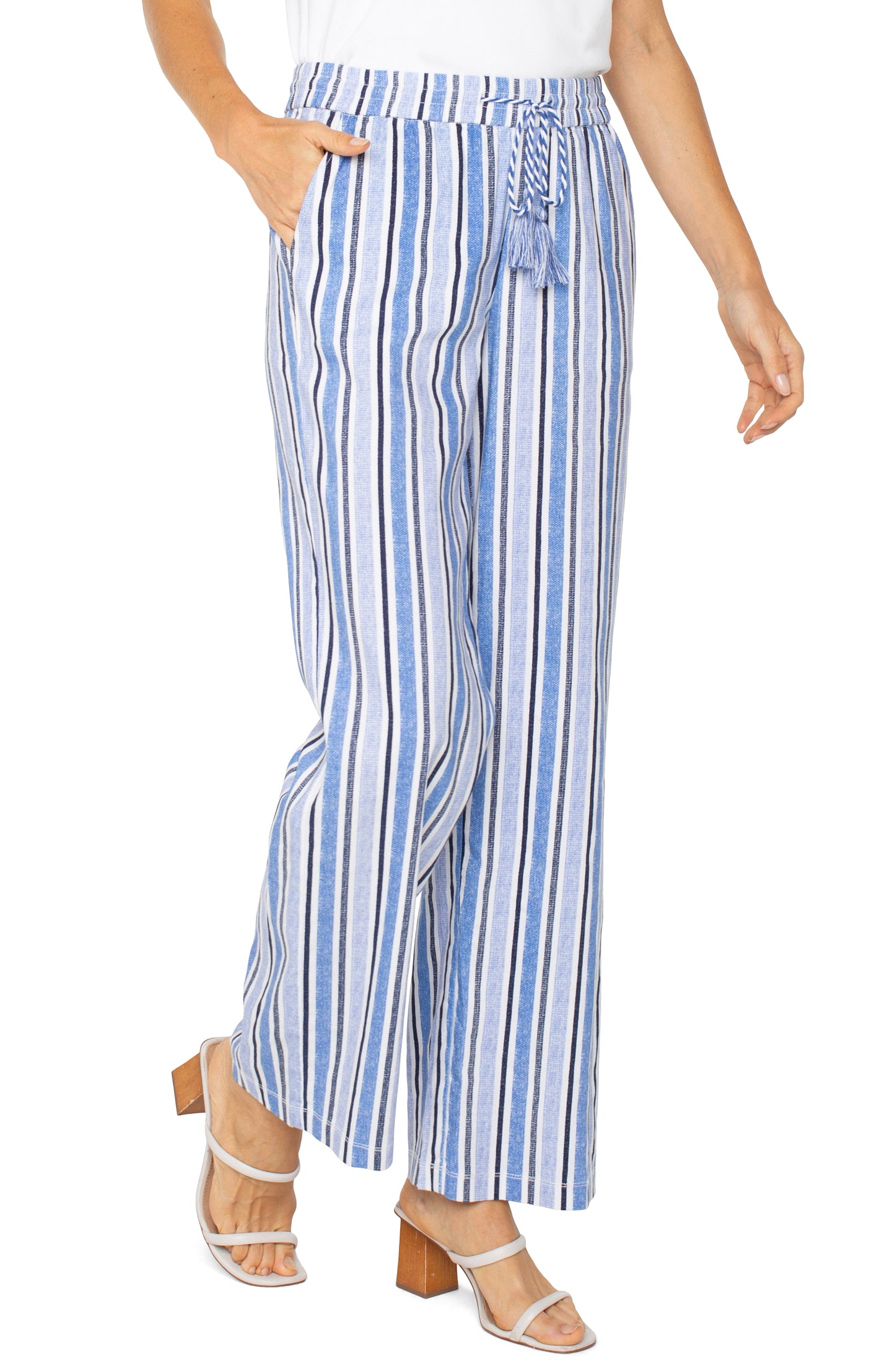 Liverpool Tie Waist Ankle Wide Leg Stripped Pants
