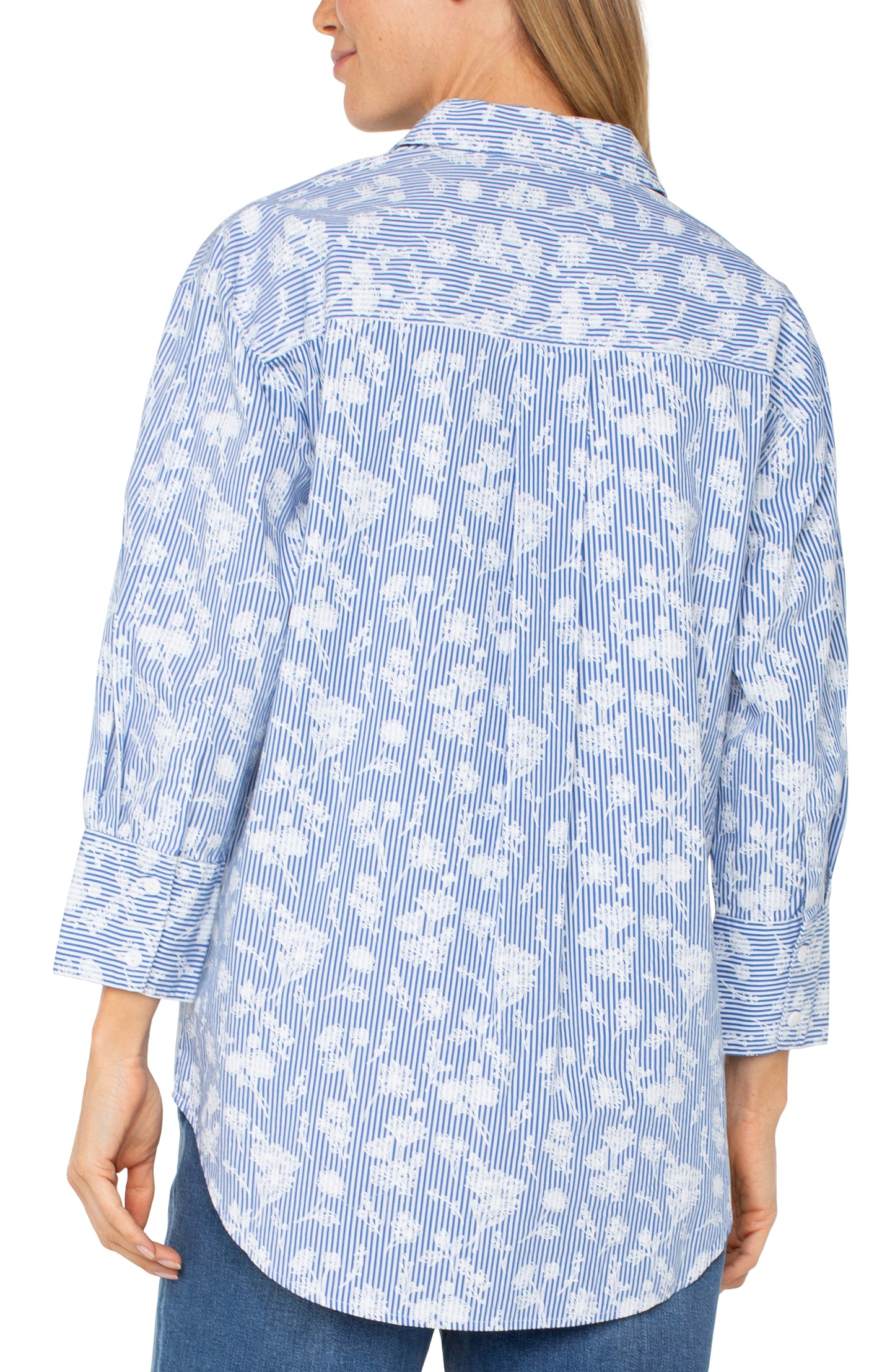 Liverpool Blue/White Stripe/Floral Button Front Shirt