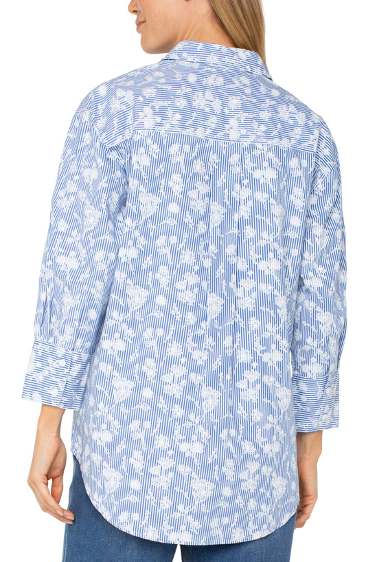 Liverpool Blue/White Stripe/Floral Button Front Shirt