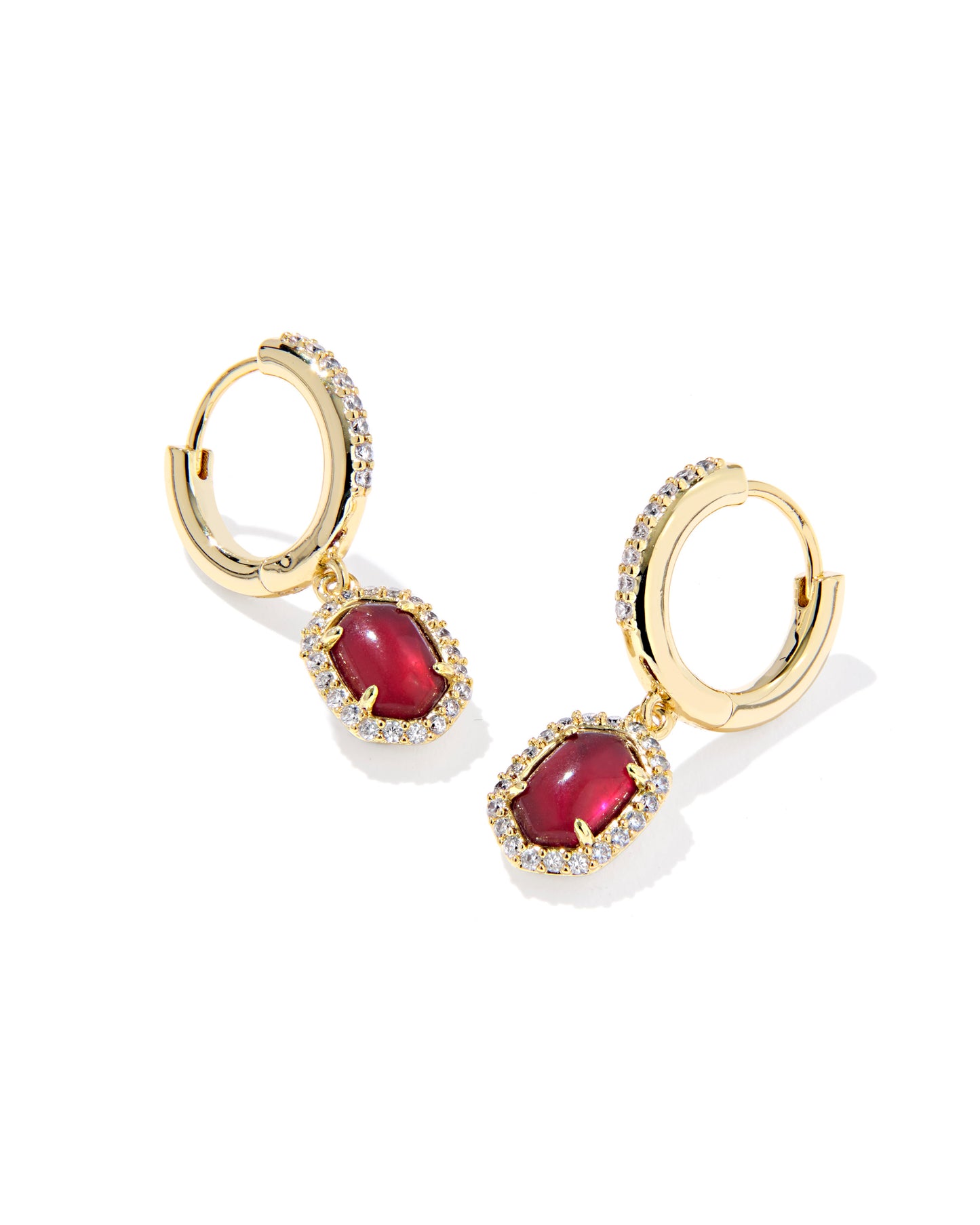 Kendra Scott DAPHNE CRYSTAL FRAME HUGGIE EARRINGS GOLD DARK BURGUNDY ILLUSION