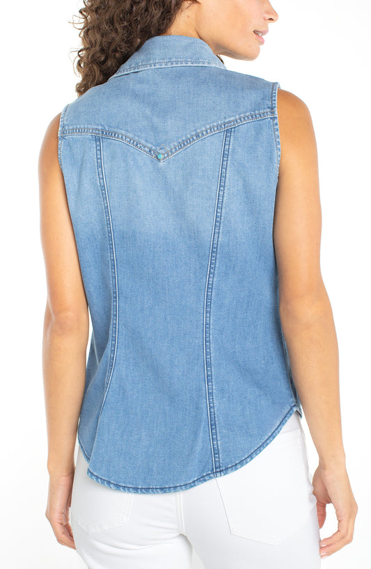 Liverpool Sleeveless Denim Shirt Turquoise Buttons
