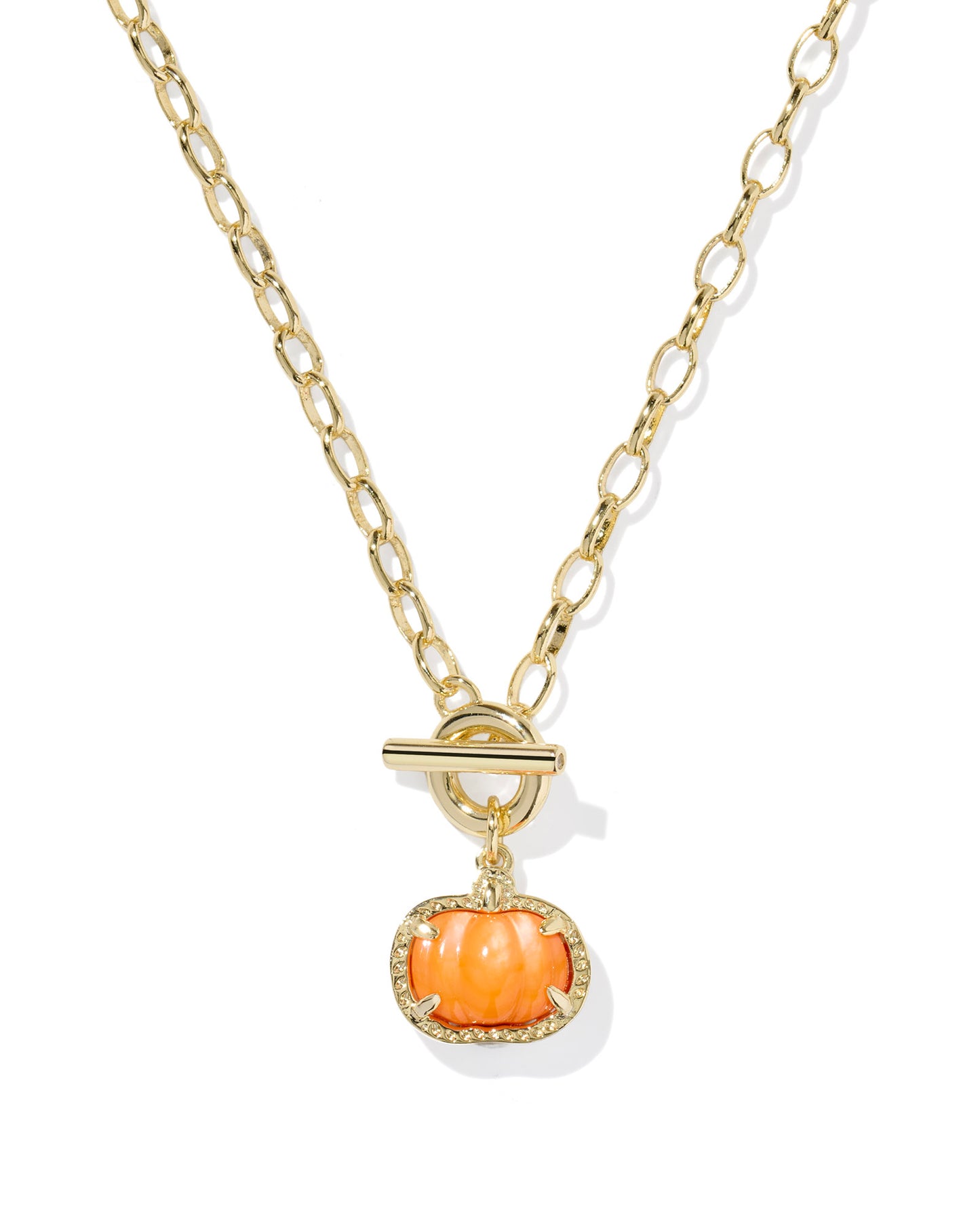 Kendra Scott PUMPKIN LINK AND CHAIN NECKLACE GOLD ORANGE MOTHER OF PEARL