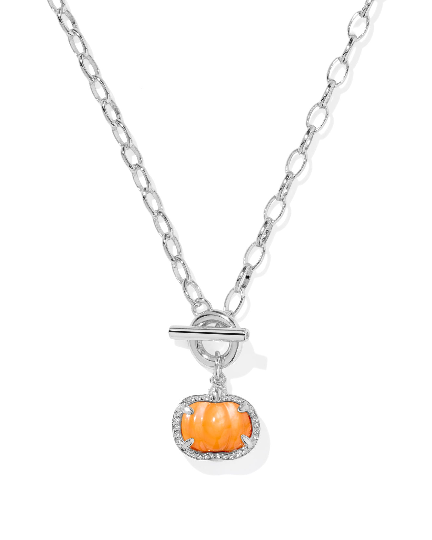Kendra Scott PUMPKIN LINK AND CHAIN NECKLACE SILVER ORANGE MOTHER OF PEARL