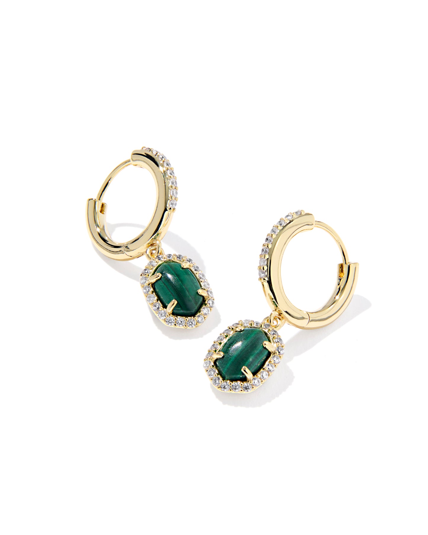 Kendra Scott DAPHNE CRYSTAL FRAME HUGGIE EARRINGS GOLD GREEN MALACHITE