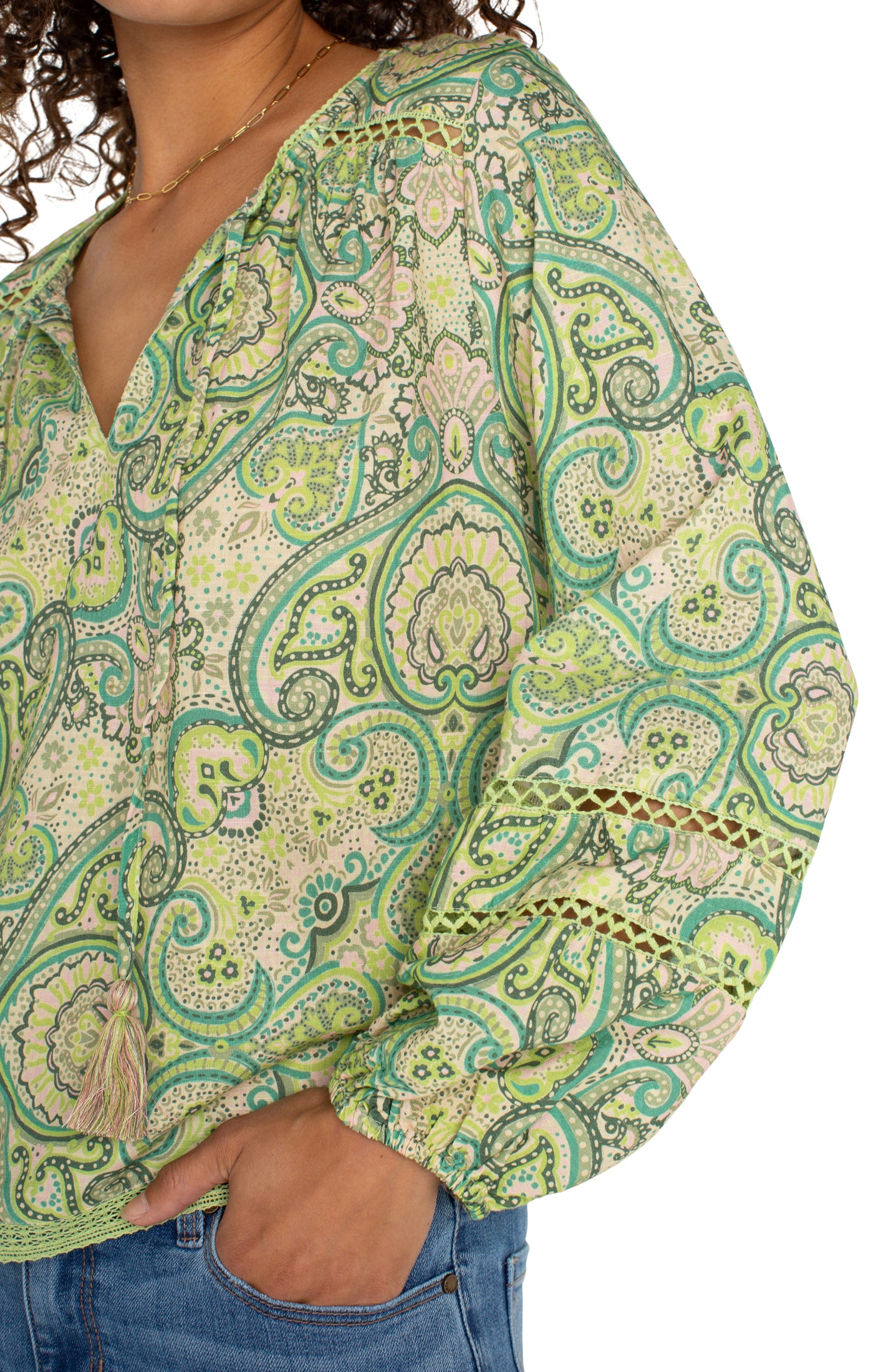 Liverpool Print Tie Neck Top