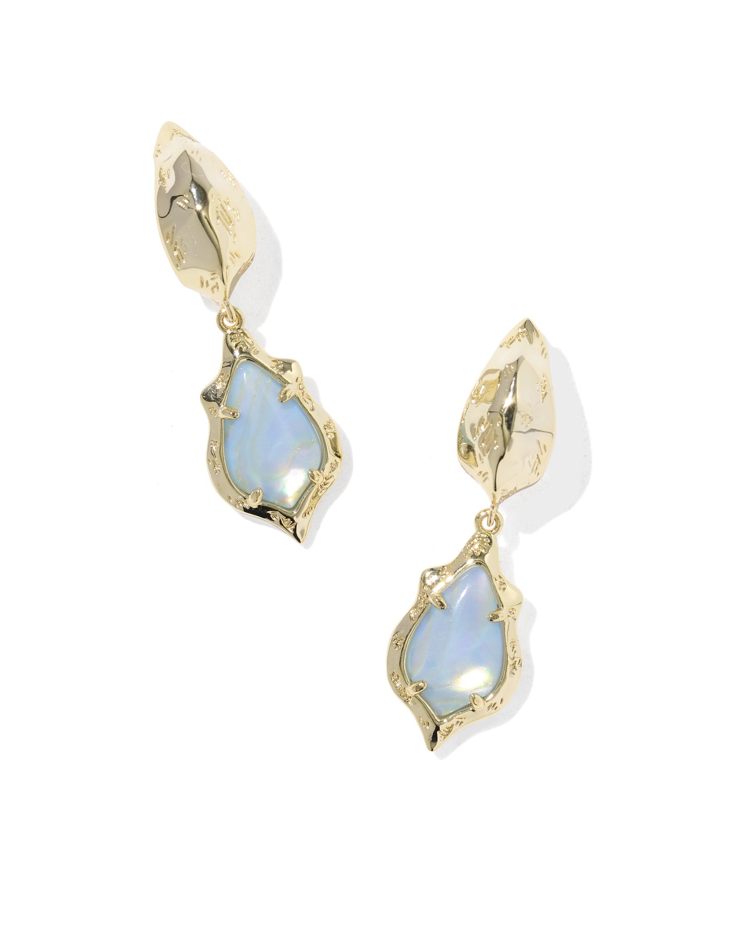 Kendra Scott ADRIANA SCALLOP FRAME HUGGIE EARRINGS GOLD SKY BLUE IRIDESCENT ABALONE