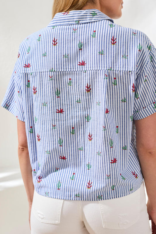 TRIBAL Button Front Blouse Striped/Cactus
