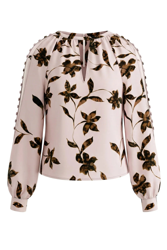 Liverpool Long Sleeve Woven Blouse W/ Button Detail