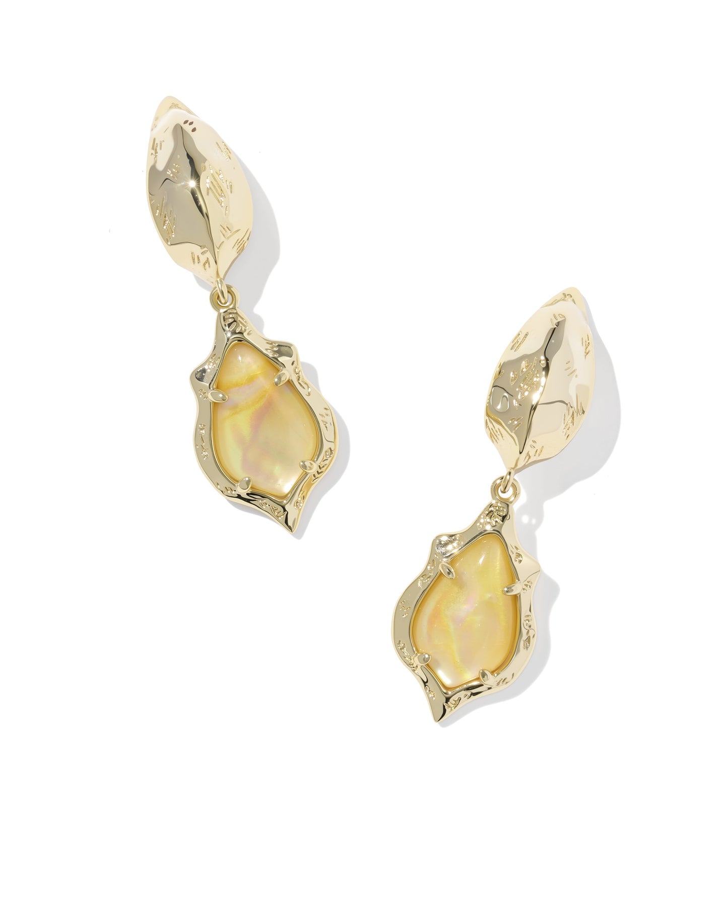 Kendra Scott ADRIANA SCALLOP FRAME HUGGIE EARRINGS GOLD YELLOW IRIDESCENT ABALONE