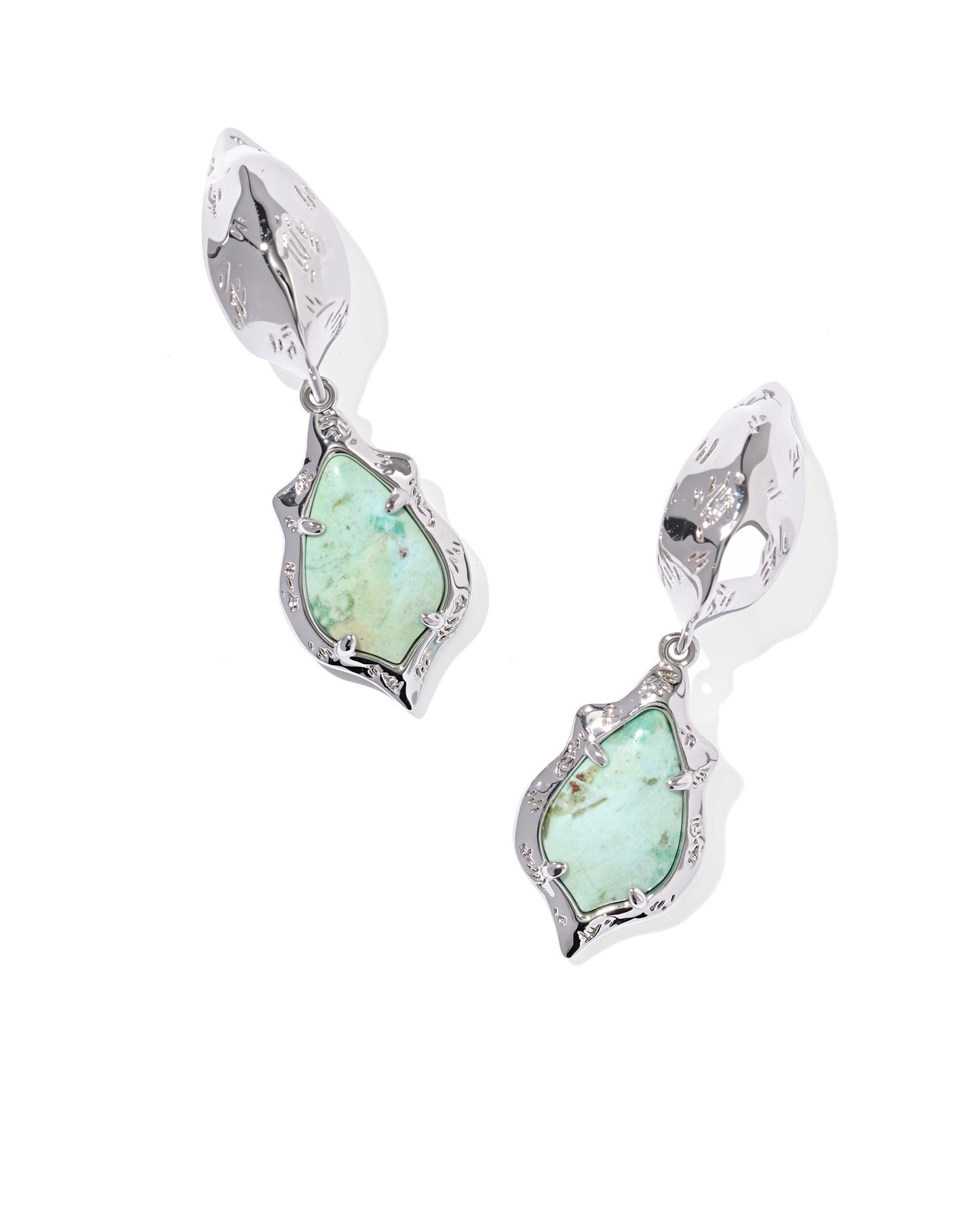 Kendra Scott ADRIANA SCALLOP FRAME HUGGIE EARRINGS SILVER SEA GREEN CHRYSOCOLLA
