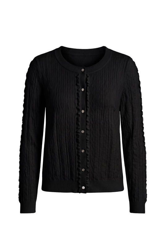 Liverpool Button Front Cardigan Sweater W/ Ruffles - Cream or Black